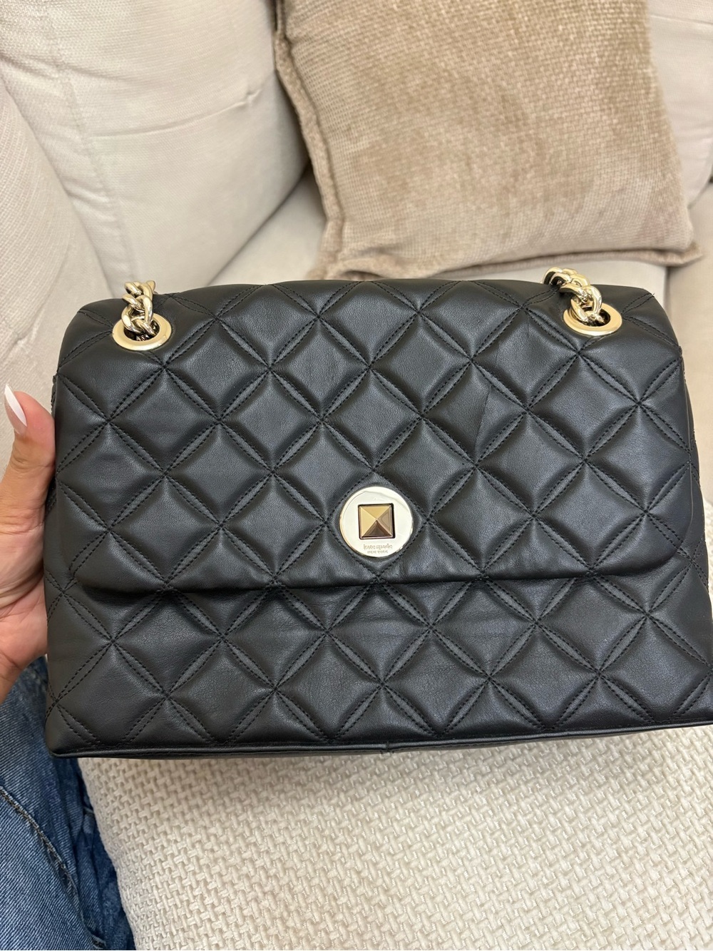 kate spade Quilted Black Shoulder Bag with Gold Accent,